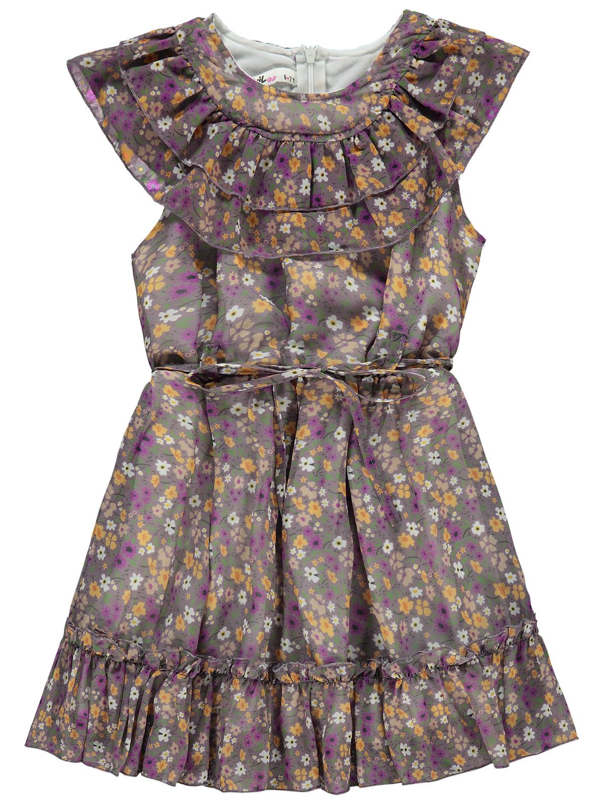 Civil Girls Çiçek Desenli 6-9 Yaş Elbise - Lila