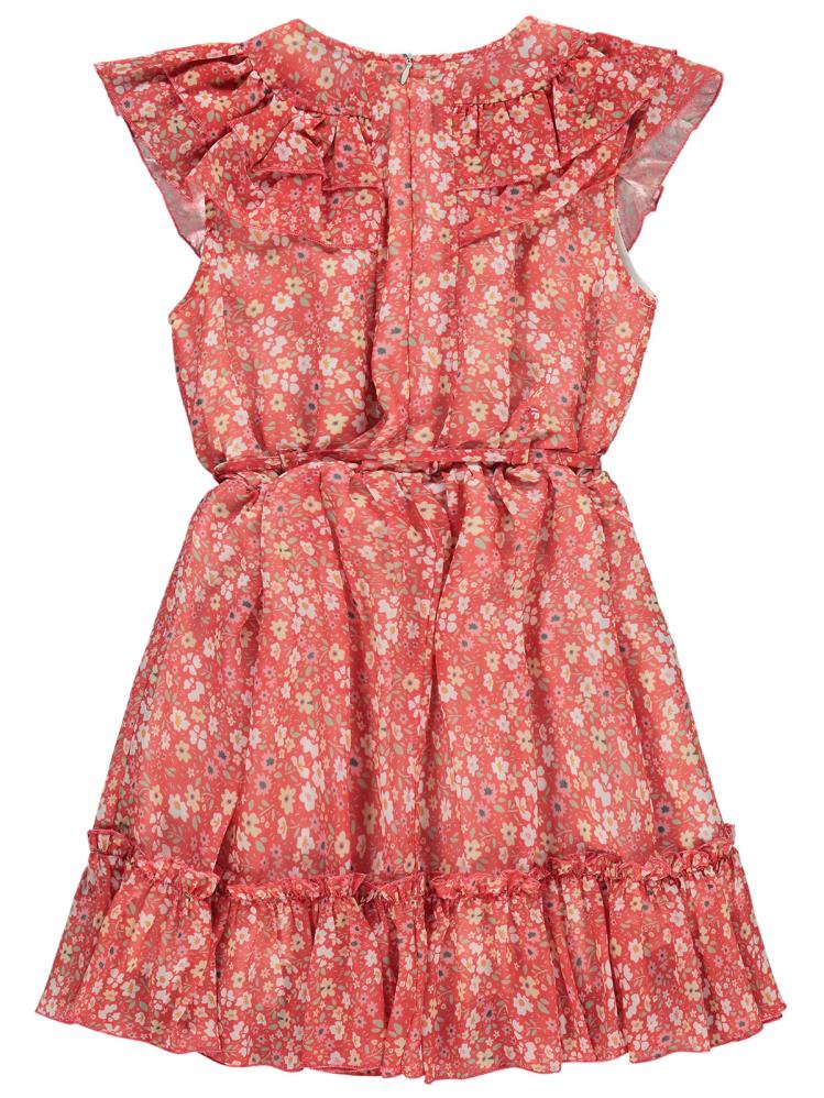 Civil Girls Çiçek Desenli 6-9 Yaş Elbise - Kırmızı