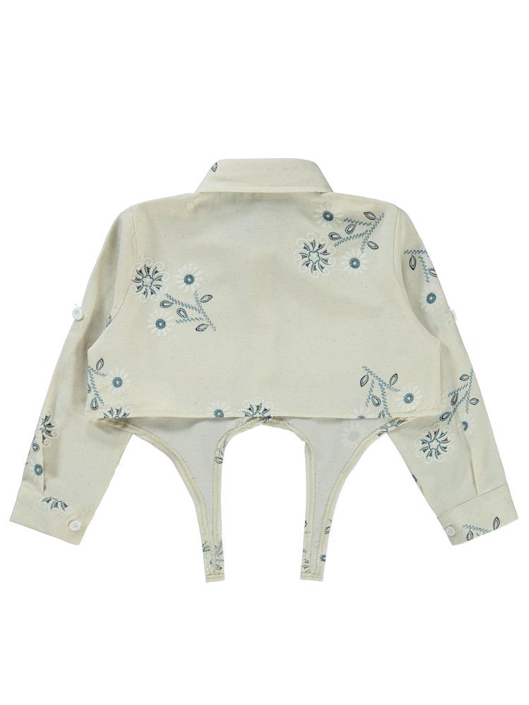 Civil Girls Büyük Çiçek Baskılı 2-5 Yaş Gömlek - Mavi