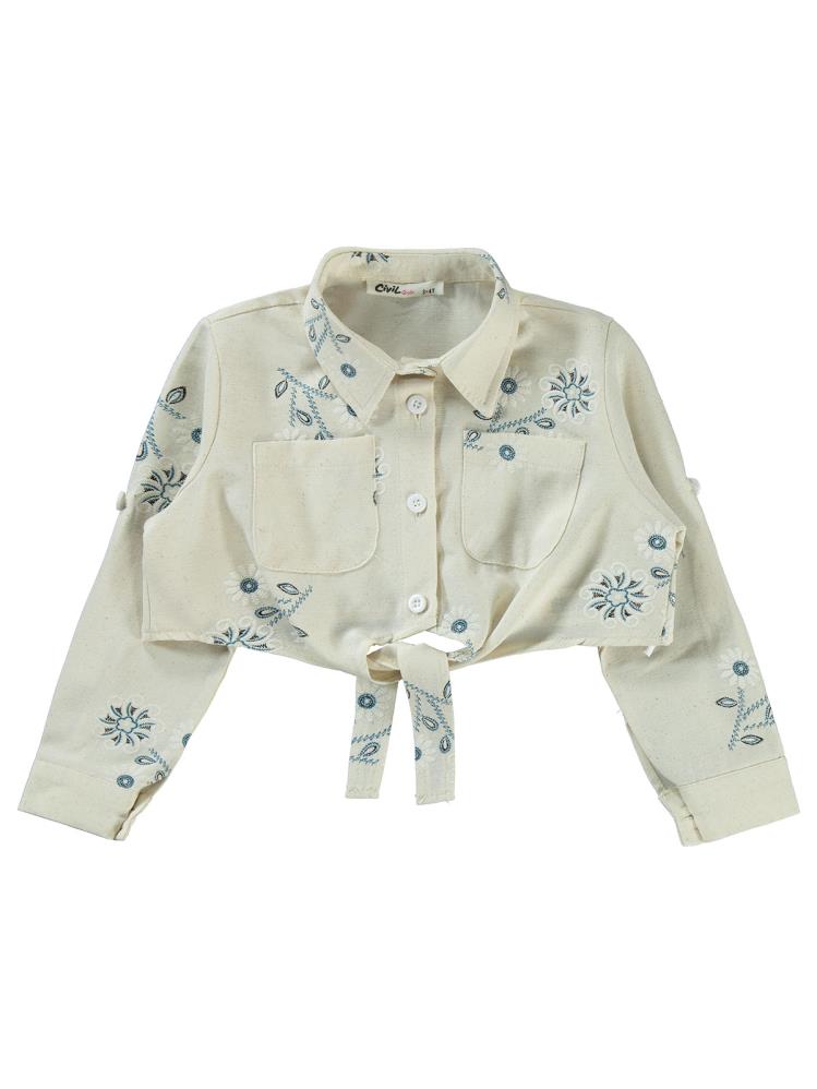 Civil Girls Büyük Çiçek Baskılı 2-5 Yaş Gömlek - Mavi