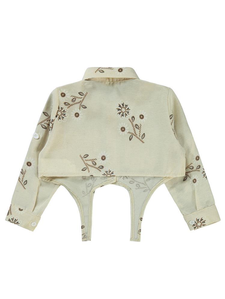 Civil Girls Büyük Çiçek Baskılı 2-5 Yaş Gömlek - Kahverengi