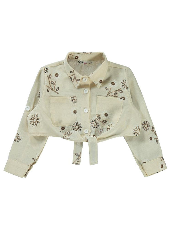 Civil Girls Büyük Çiçek Baskılı 2-5 Yaş Gömlek - Kahverengi