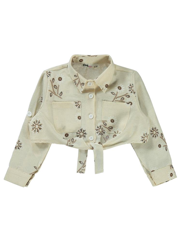 Civil Girls Büyük Çiçek Baskılı 2-5 Yaş Gömlek - Kahverengi