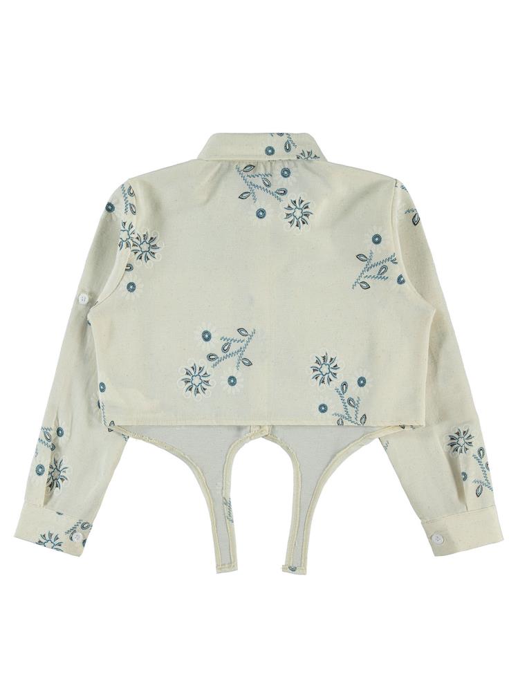 Civil Girls Büyük Çiçek Baskılı 6-9 Yaş Gömlek - Mavi