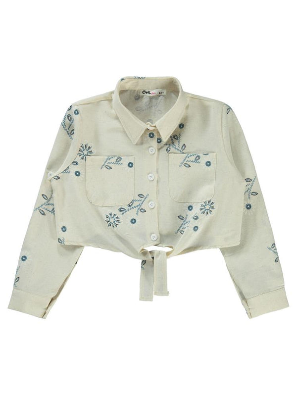 Civil Girls Büyük Çiçek Baskılı 6-9 Yaş Gömlek - Mavi