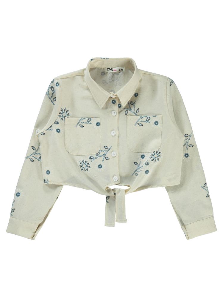 Civil Girls Büyük Çiçek Baskılı 6-9 Yaş Gömlek - Mavi