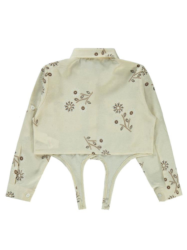 Civil Girls Büyük Çiçek Baskılı 6-9 Yaş Gömlek - Kahverengi