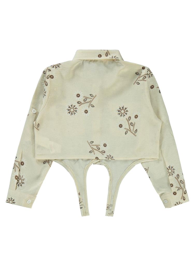 Civil Girls Büyük Çiçek Baskılı 10-13 Yaş Gömlek - Kahverengi