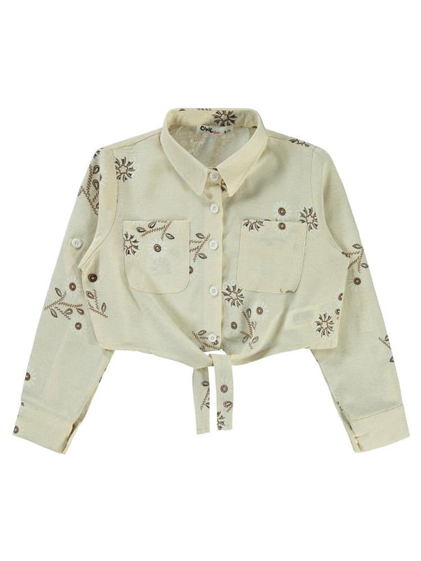 Civil Girls Büyük Çiçek Baskılı 10-13 Yaş Gömlek - Kahverengi