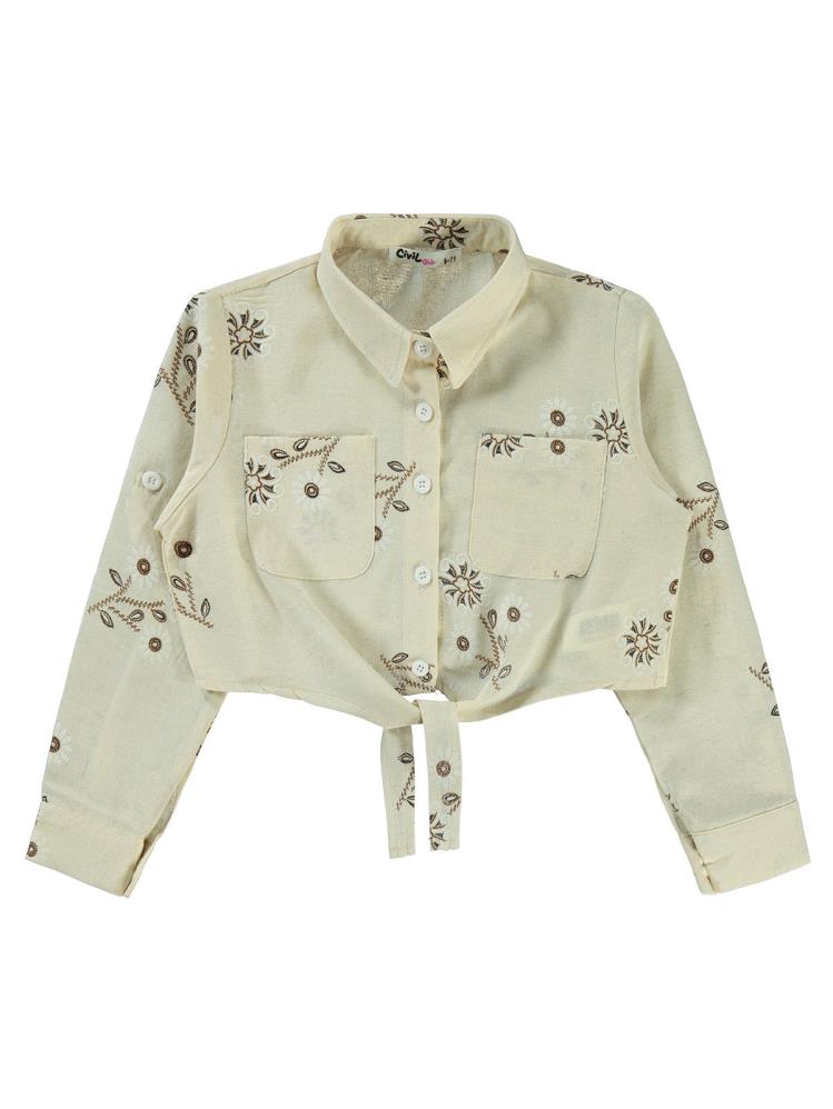 Civil Girls Büyük Çiçek Baskılı 10-13 Yaş Gömlek - Kahverengi