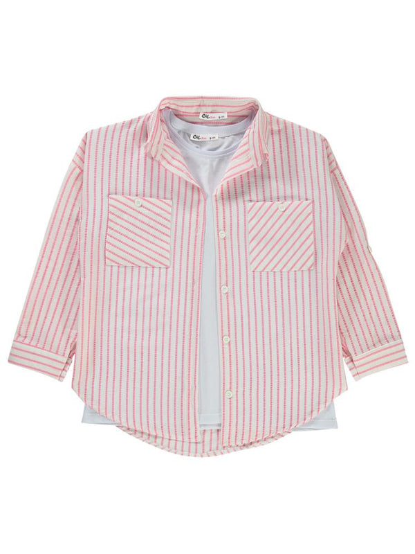 Civil Girls Çizgili 6-9 Yaş Gömlek - Pembe