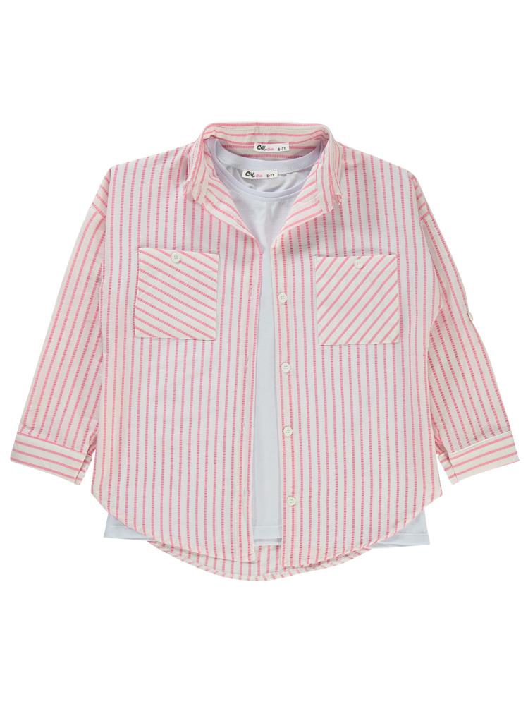 Civil Girls Çizgili 6-9 Yaş Gömlek - Pembe