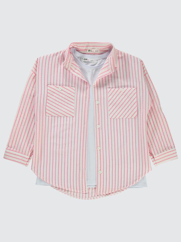 Civil Girls Çizgili 10-13 Yaş Gömlek - Pembe