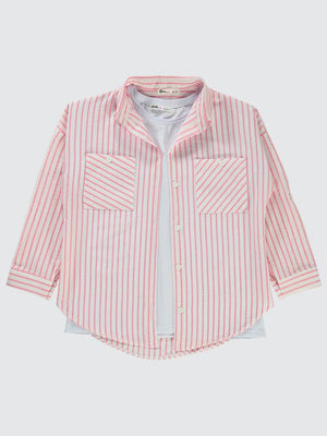 Civil Girls Çizgili 10-13 Yaş Gömlek - Pembe