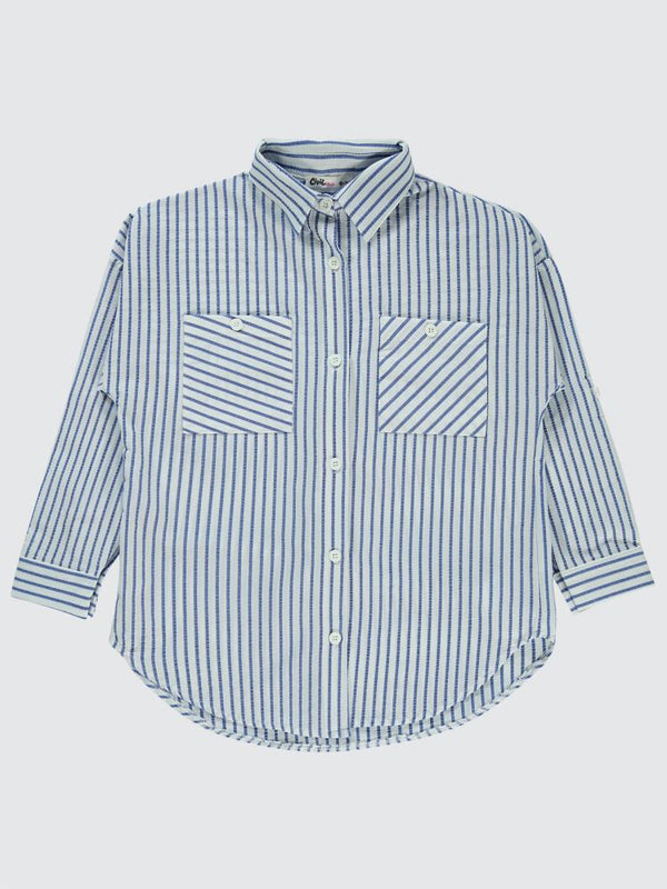 Civil Girls Çizgili 10-13 Yaş Gömlek - Mavi