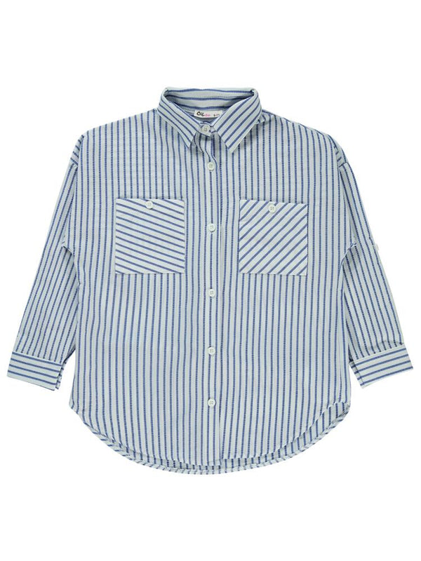 Civil Girls Çizgili 10-13 Yaş Gömlek - Mavi