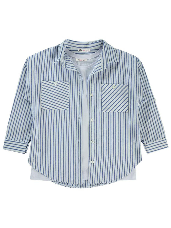 Civil Girls Çizgili 10-13 Yaş Gömlek - Mavi