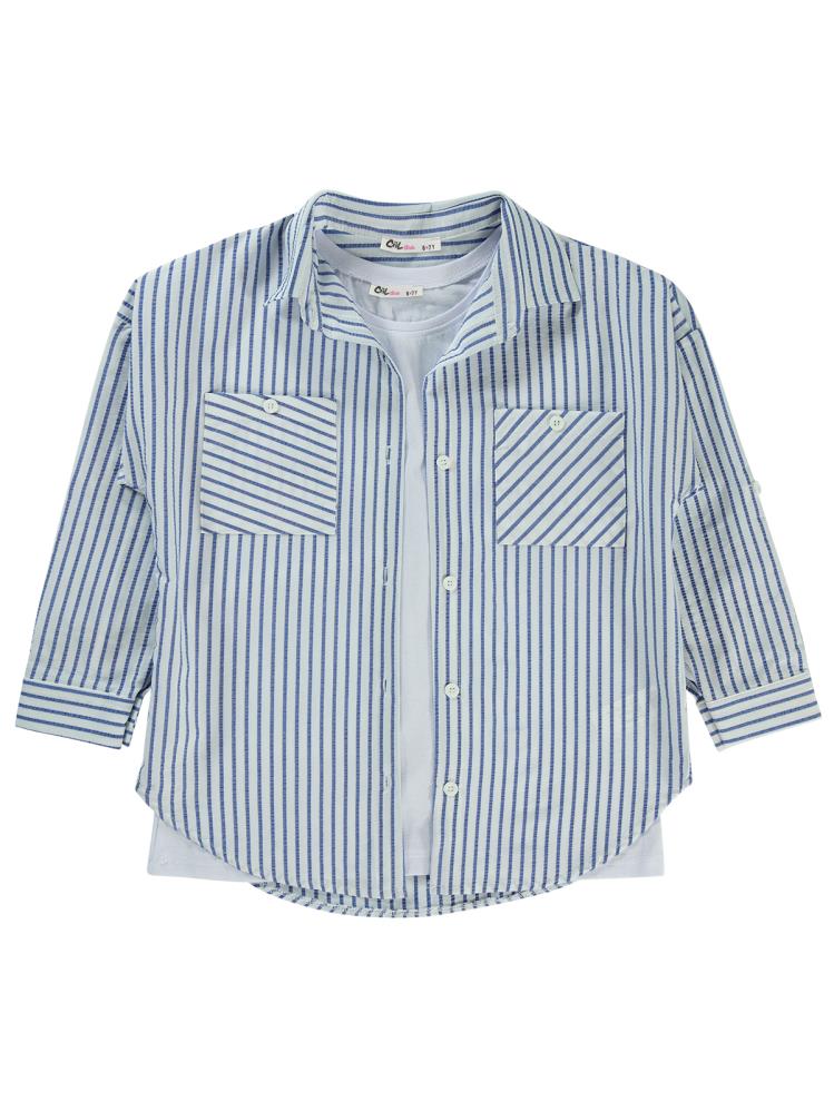 Civil Girls Çizgili 10-13 Yaş Gömlek - Mavi