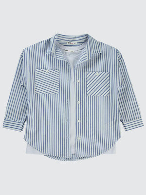 Civil Girls Çizgili 10-13 Yaş Gömlek - Mavi