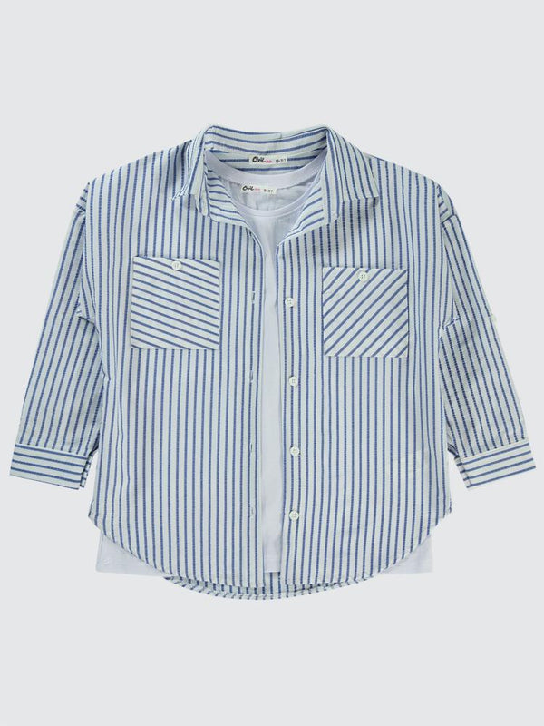 Civil Girls Çizgili 10-13 Yaş Gömlek - Mavi