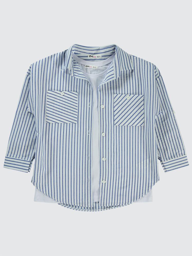Civil Girls Çizgili 10-13 Yaş Gömlek - Mavi