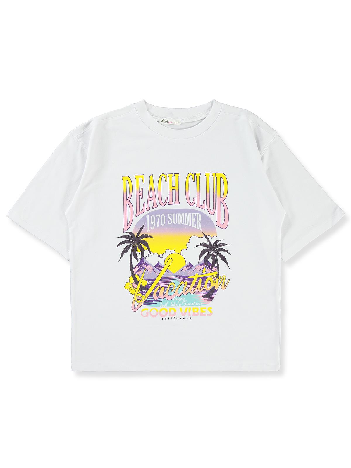 Civil Girls Beache Clup 10-13 Yaş Tişört - Beyaz