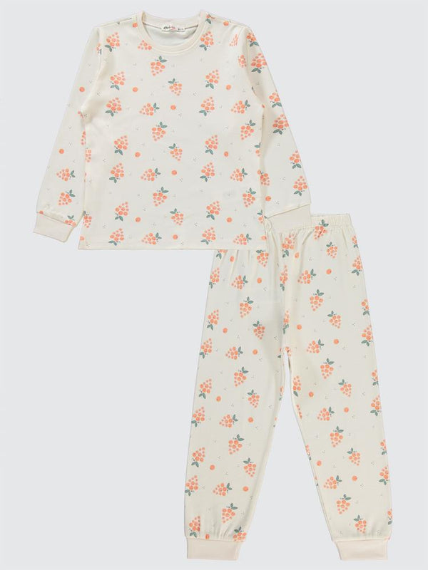 Civil Girls Üzüm Desenli 6-9 Yaş Pijama Takımı - Pudra