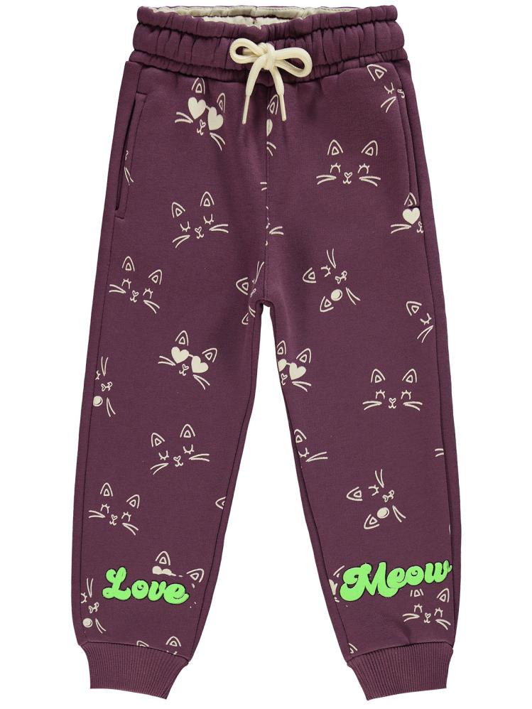 Civil Girls Kedi Baskılı 2-5 Yaş Eşofman Altı - Lila