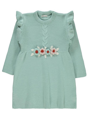 Civil Girls Kol Fırfırlı 6-9 Yaş Elbise - Yeşil