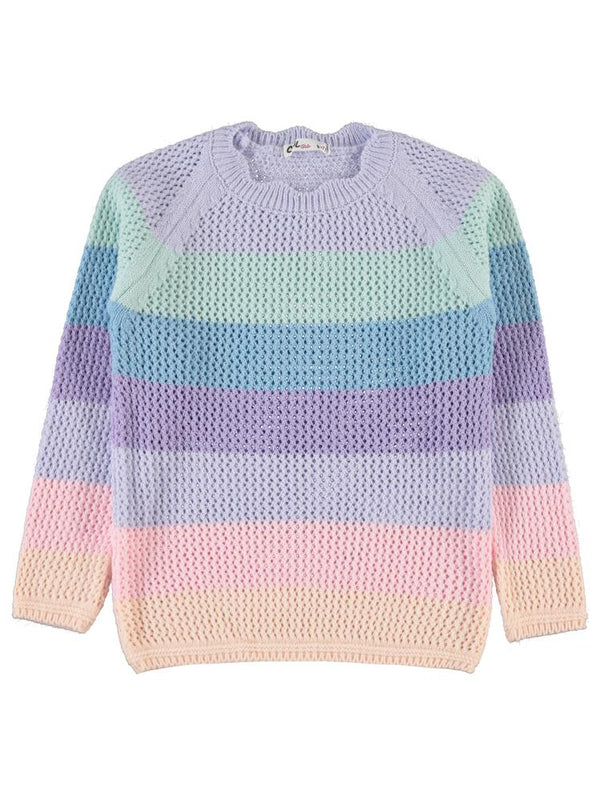 Civil Girls Renkli Çizgili 6-9 Yaş Kazak - Lila