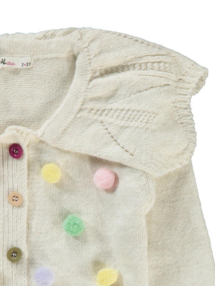 Civil Girls Renkli Ponponlu 2-5 Yaş Hırka - Ekru