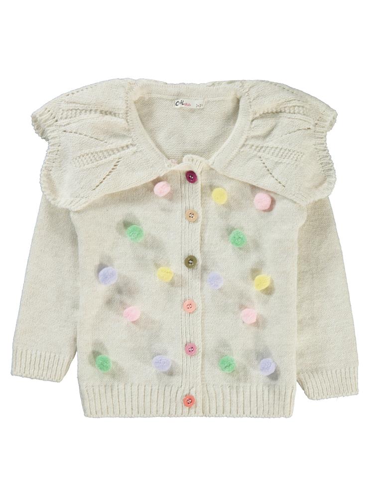 Civil Girls Renkli Ponponlu 2-5 Yaş Hırka - Ekru