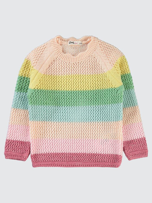 Civil Girls Renkli Çizgili 2-5 Yaş Kazak - Pudra