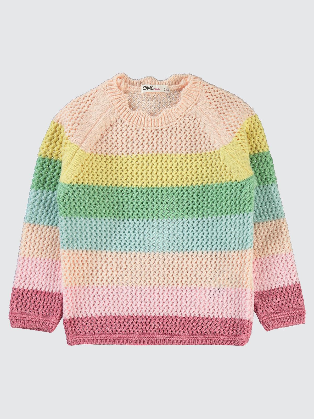 Civil Girls Renkli Çizgili 2-5 Yaş Kazak - Pudra