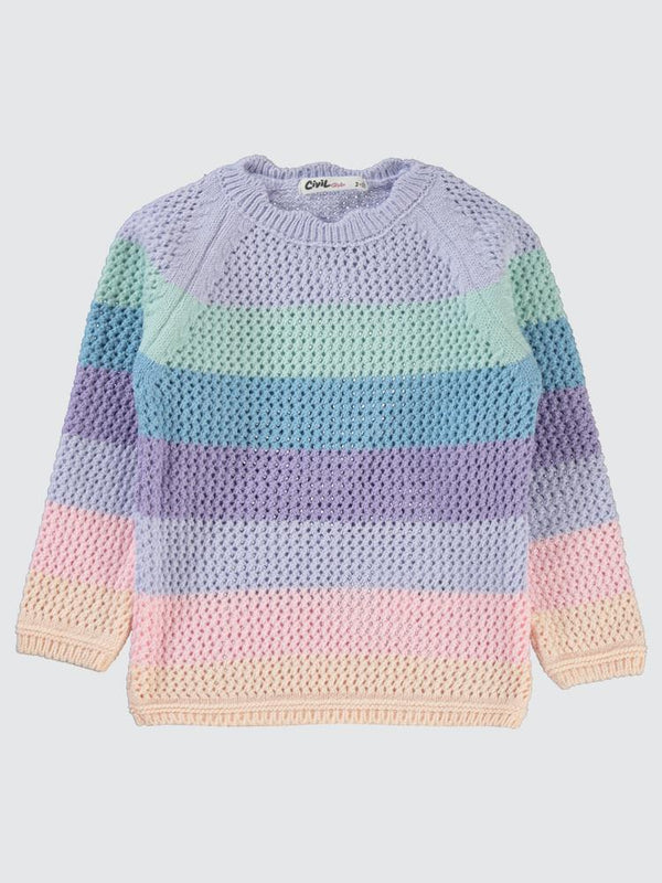 Civil Girls Renkli Çizgili 2-5 Yaş Kazak - Lila