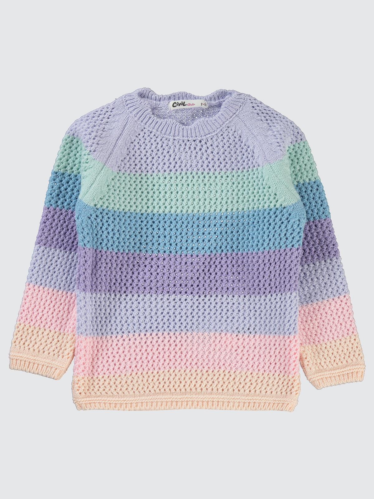 Civil Girls Renkli Çizgili 2-5 Yaş Kazak - Lila