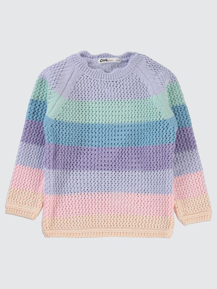 Civil Girls Renkli Çizgili 2-5 Yaş Kazak - Lila