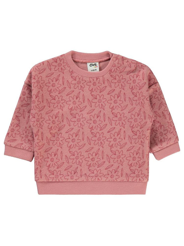 Civil Baby Çiçek Baskılı 6-18 Ay Sweatshirt - Pudra