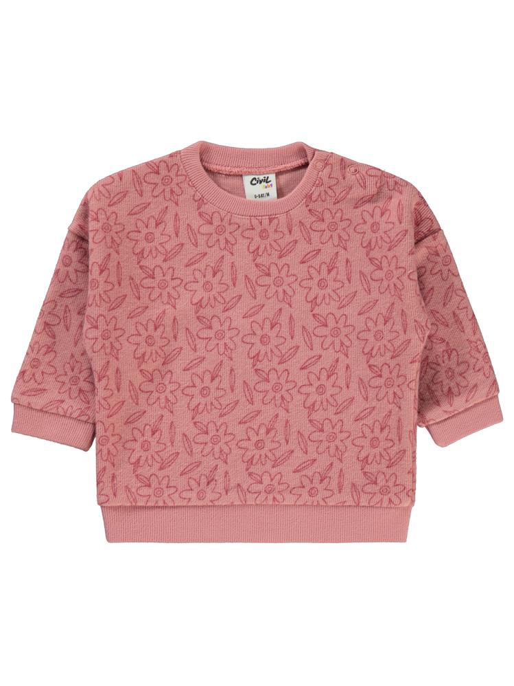 Civil Baby Çiçek Baskılı 6-18 Ay Sweatshirt - Pudra