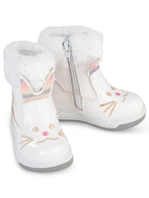 Civil Boots Kedi Nakışlı Rugan 21-25 Numara Bot ve Çizme - Beyaz