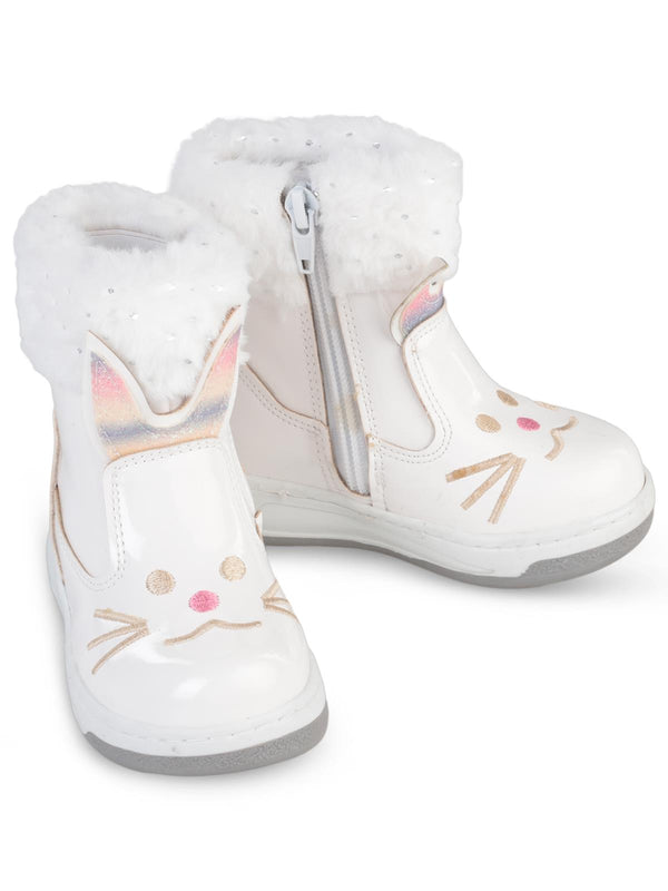 Civil Boots Kedi Nakışlı Rugan 21-25 Numara Bot ve Çizme - Beyaz