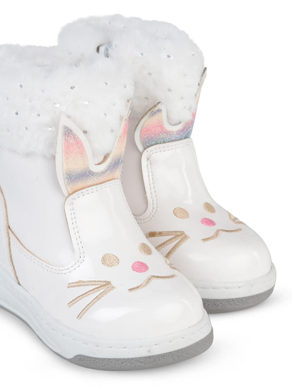 Civil Boots Kedi Nakışlı Rugan 21-25 Numara Bot ve Çizme - Beyaz