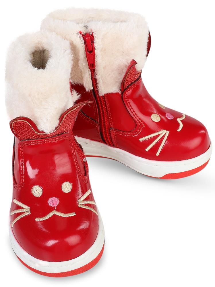 Civil Boots Kedi Nakışlı Rugan 21-25 Numara Bot ve Çizme - Kırmızı