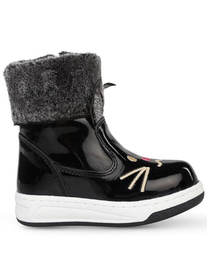 Civil Boots Kedi Nakışlı Rugan 21-25 Numara Bot ve Çizme - Siyah