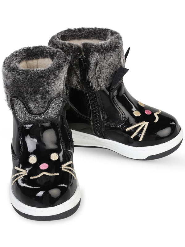 Civil Boots Kedi Nakışlı Rugan 21-25 Numara Bot ve Çizme - Siyah