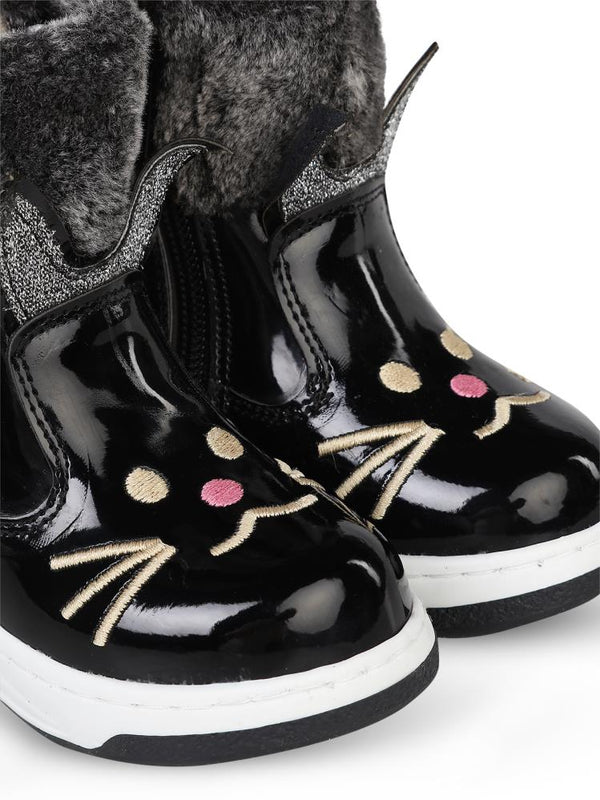 Civil Boots Kedi Nakışlı Rugan 21-25 Numara Bot ve Çizme - Siyah