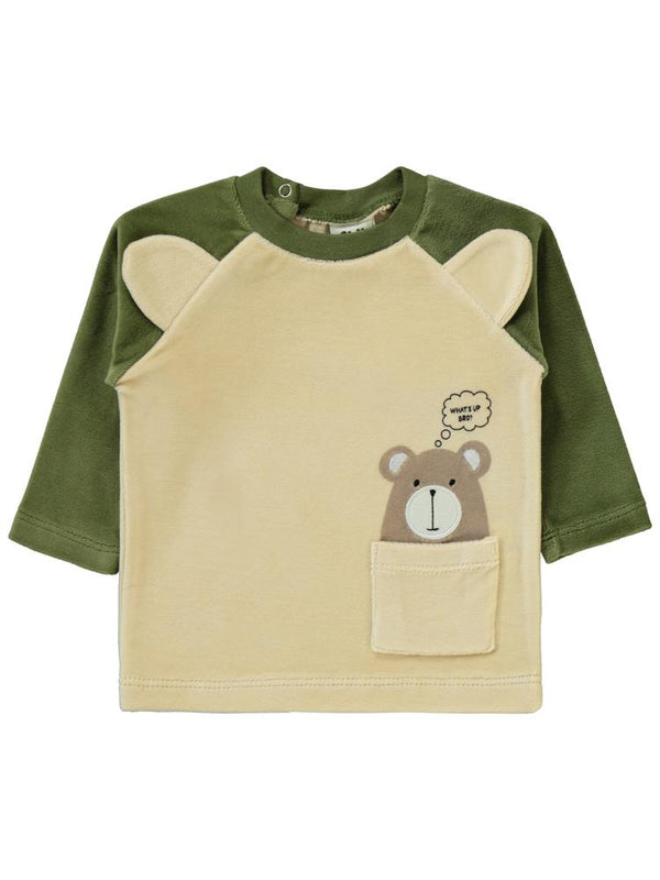 Civil Baby Kulaklı Ayıcık Baskılı 1-6 Ay Pijama Takımı - Haki