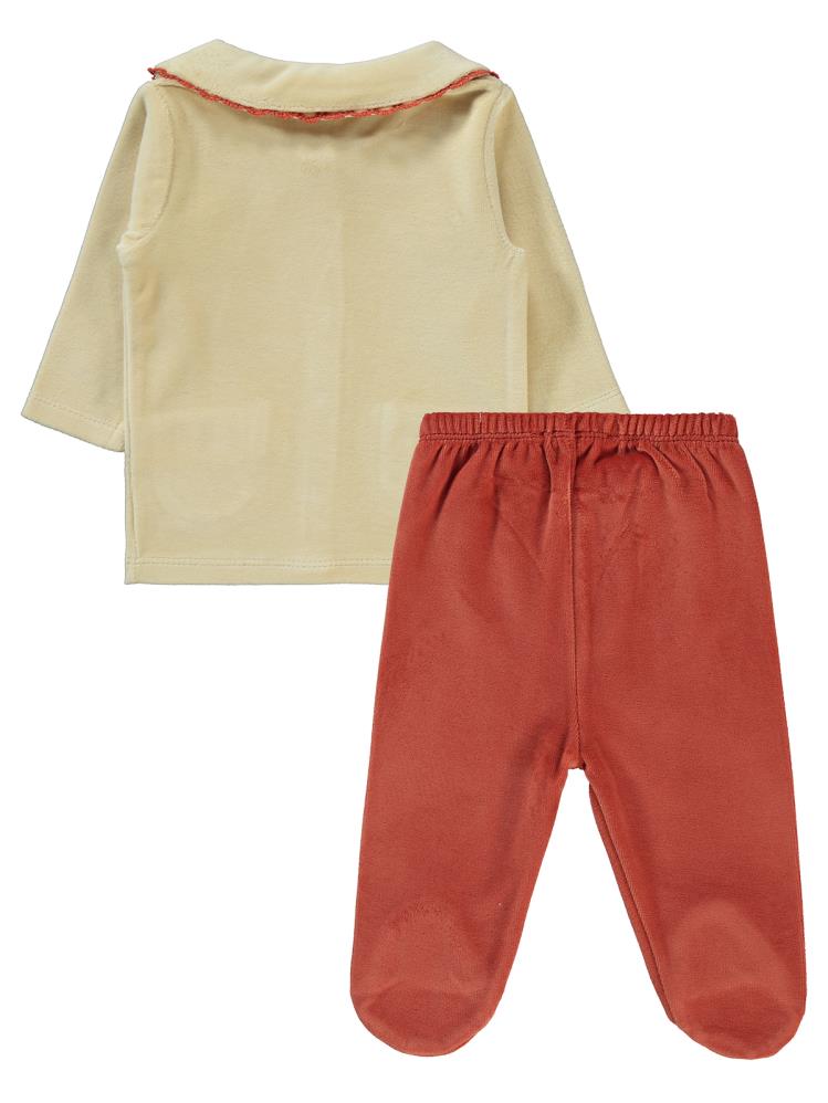Civil Baby Yaka Ve Cep Nakışlı 1-6 Ay Pijama Takımı - Kahverengi