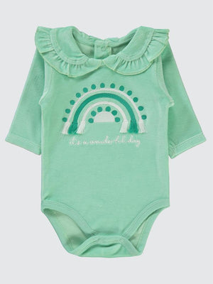 Civil Baby Gök Kuşağı Nakışlı Yakalı 1-18 Ay Çıtçıtlı Badi - Yeşil