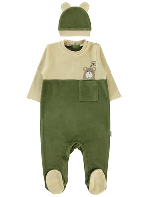 Civil Baby Cepli Ayıcık Baskılı 1-6 Ay Tulum - Haki